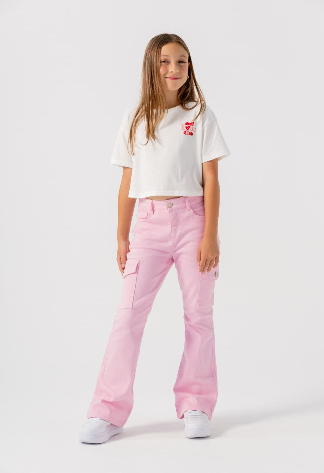 Pantalón tejano rosa pastel tiro alto para niñas