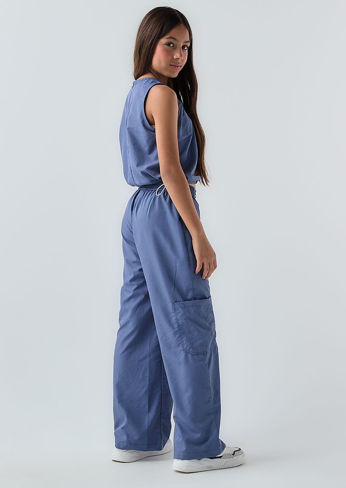 Pantalón azul hortensia con cortes para niñas